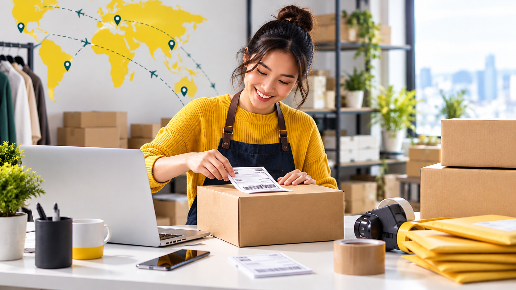 Small e-commerce business preparing international parcels